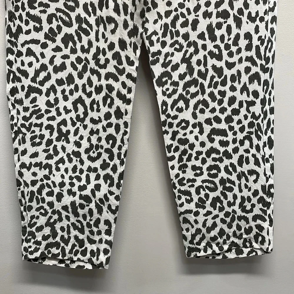 J. Crew Ruffle Waist Linen Blend Leopard Pants 6